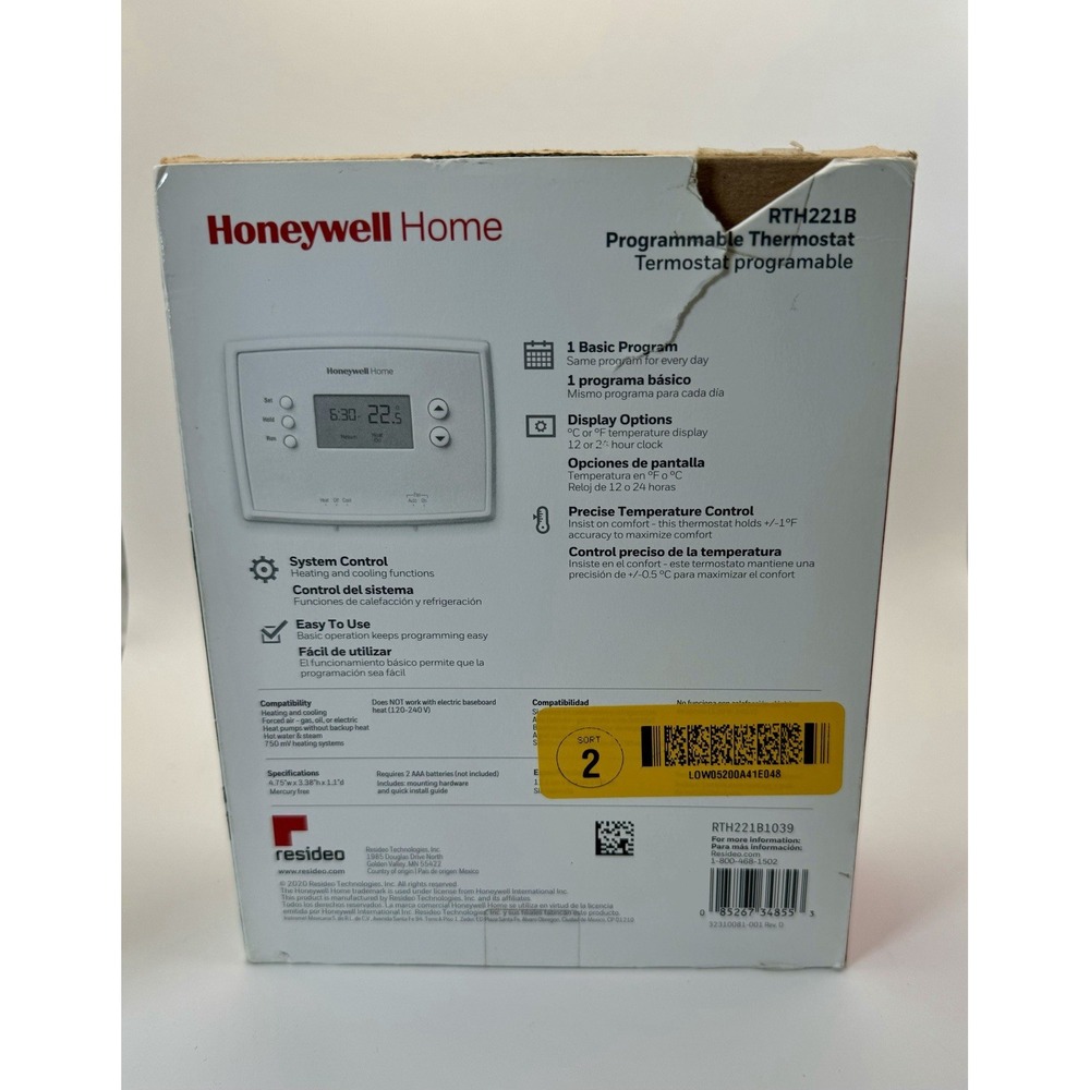 Honeywell Home RTH221B Programmable‎ Thermostat White 1 Basic Program New Open - Picture 2 of 7